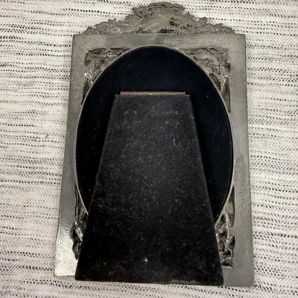 Vintage Silver Plated Rectangular Ornate Photo Frame Oval Window Art Nouveau